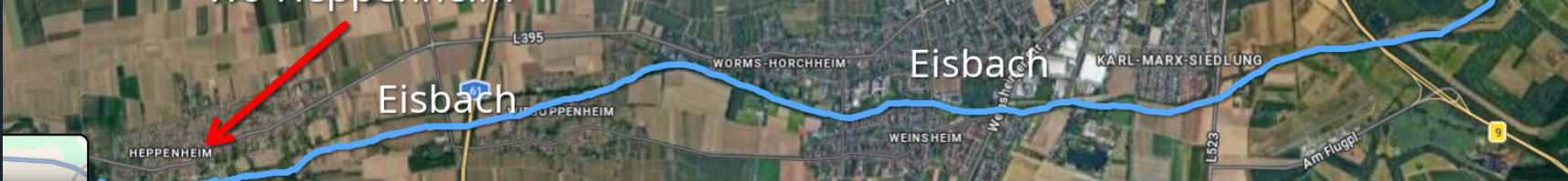 Eisbach mit Messstelle Worms -Heppenheim
